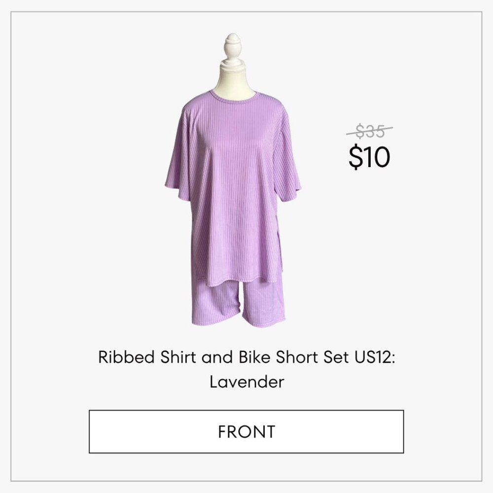 Ribbed Shirt and Bike Short Set US12: Lavender